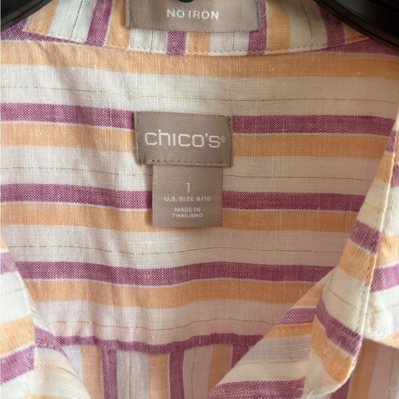 Chico's Pink and White Striped Button Down Shirt - Picture 3 of 4